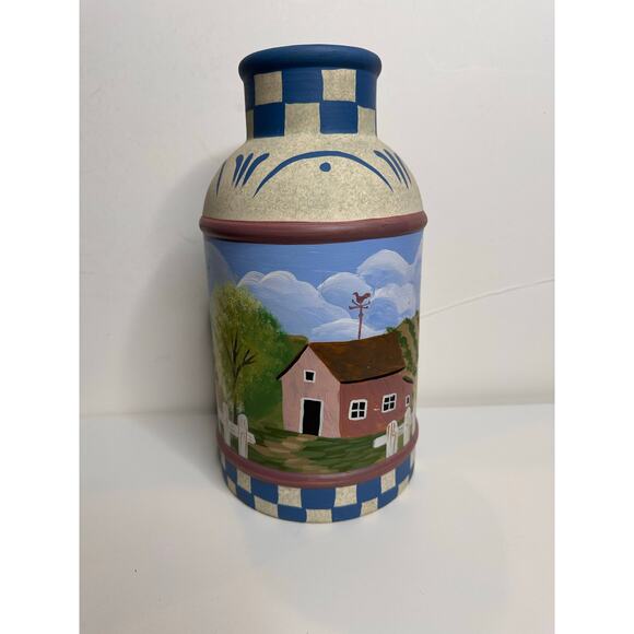 VTG Handpainted Country Chic Milk Can Vase Pottery Barn Shabby Farm Decor - Picture 1 of 9